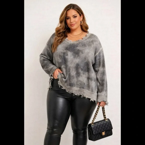 WHITE BIRCH Grey Distressed Sweater - Picture 1 of 7